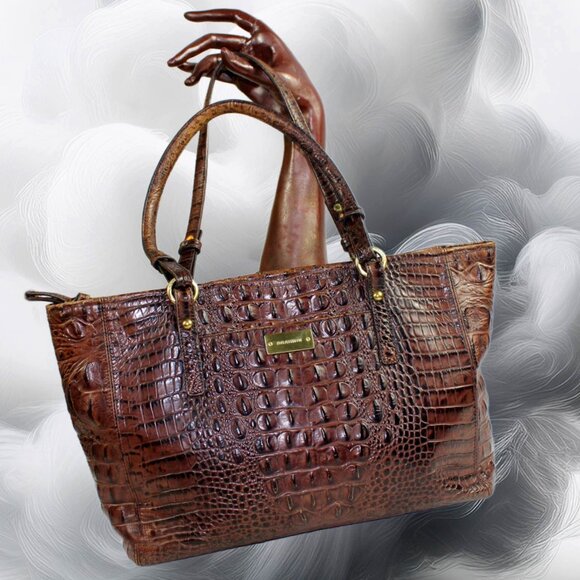 Brahmin Asher Pecan Croc Embossed Leather Shoulder Tote